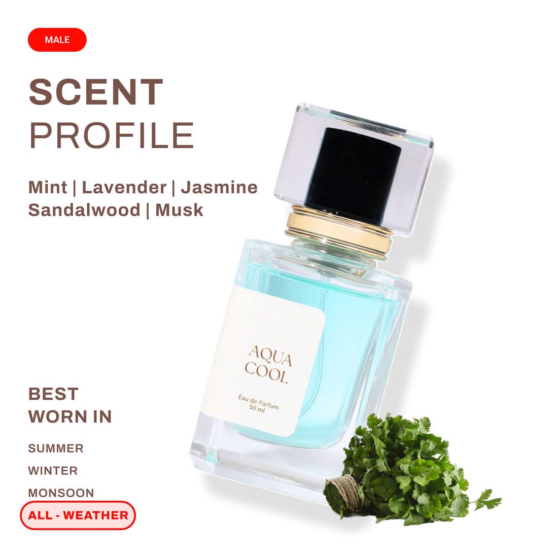 a bottle of perfume sitting next to a plant