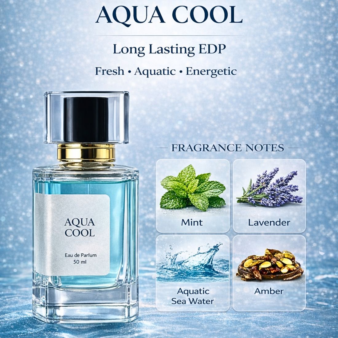 a bottle of aqua cool perfume sitting on top of a table