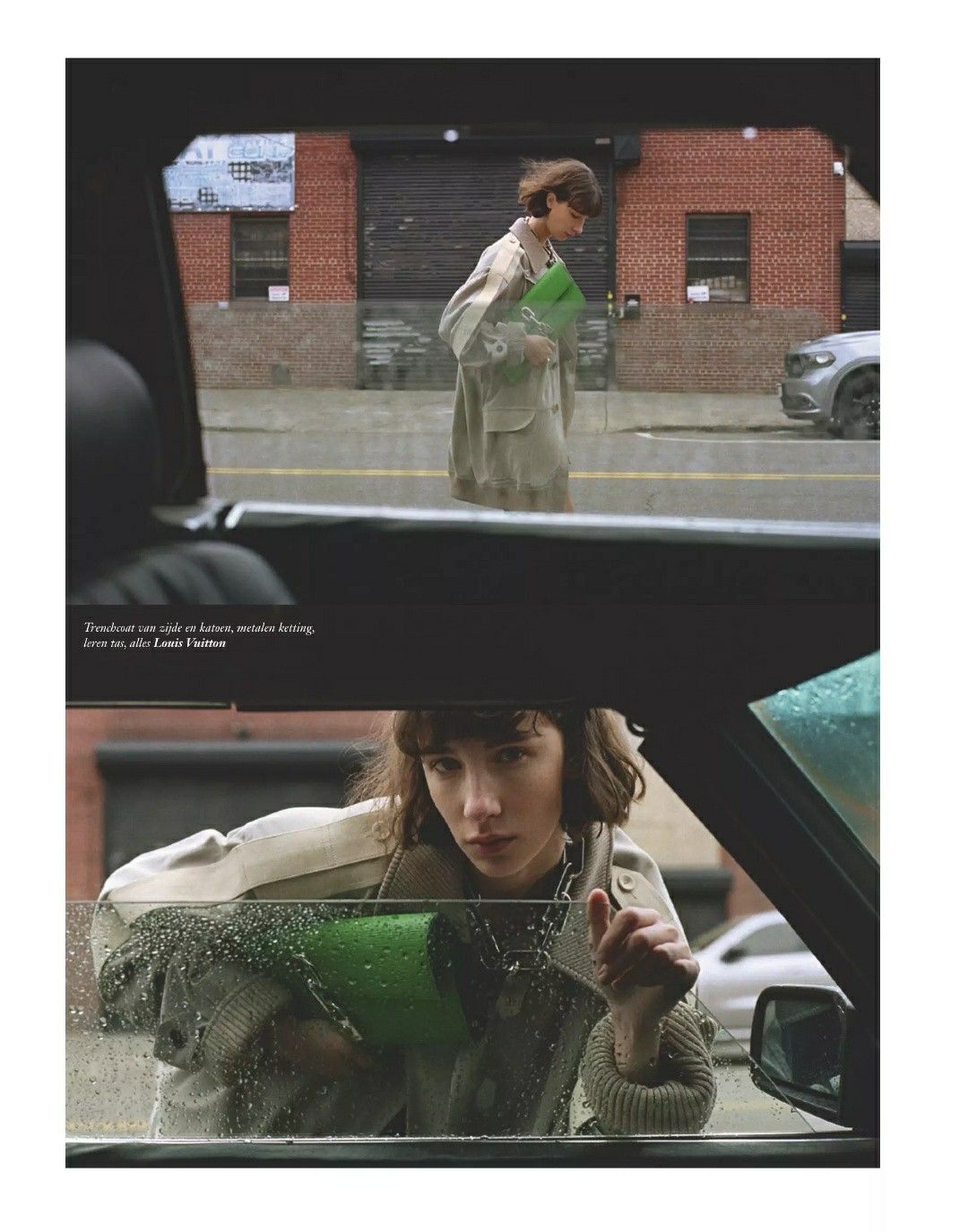 a woman in a car looking out the window