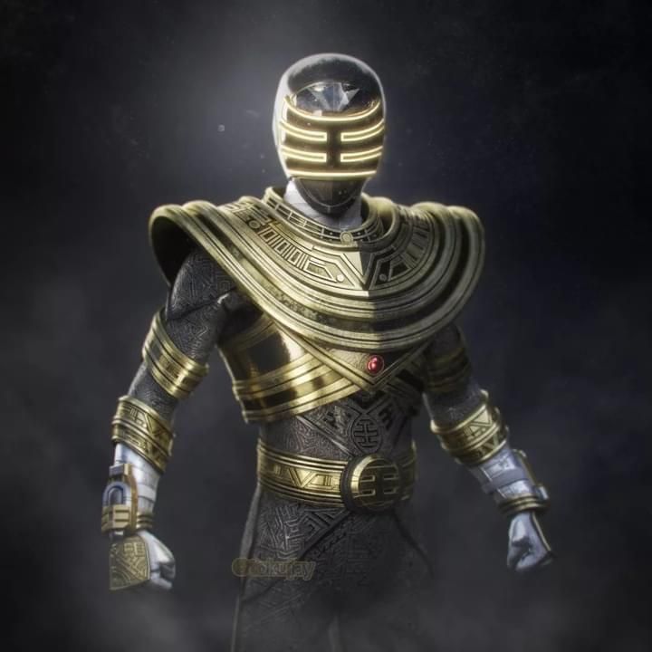 a man in a gold and black costume