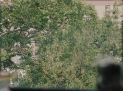 a view of a building through a window