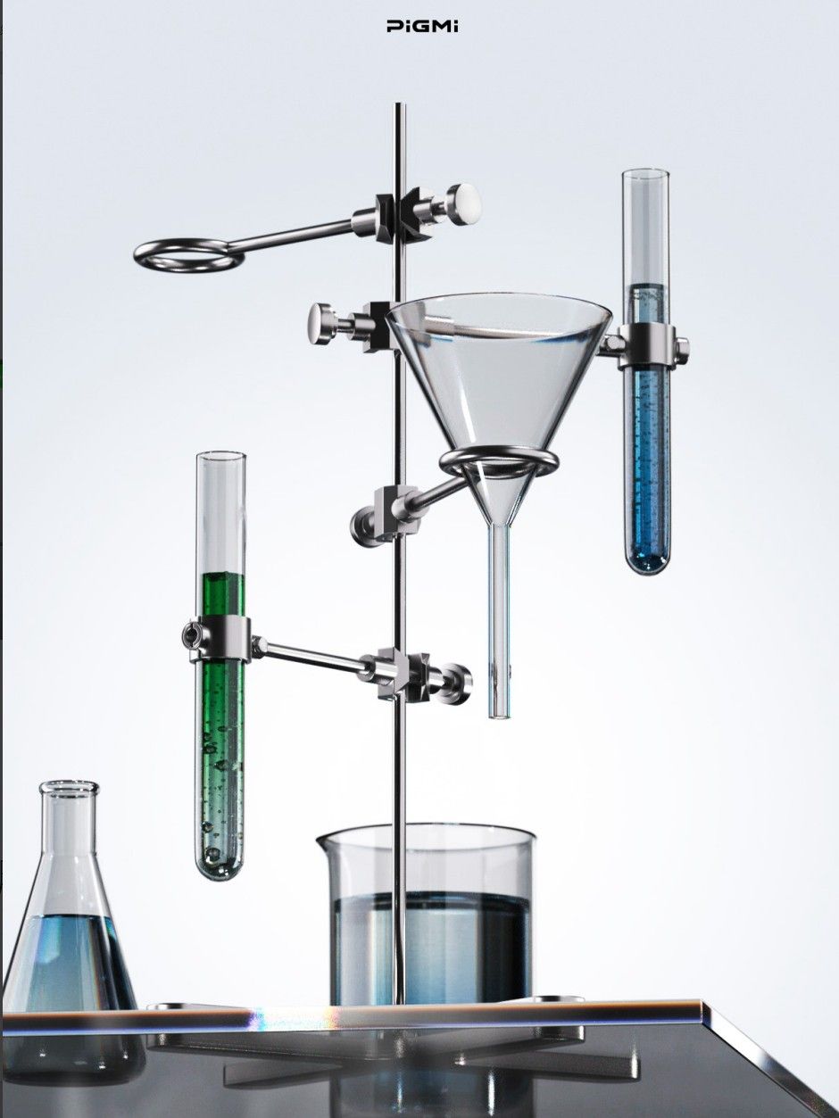 a science experiment with beakles and beakles filled with liquid