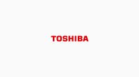 a red toshiba logo on a white background