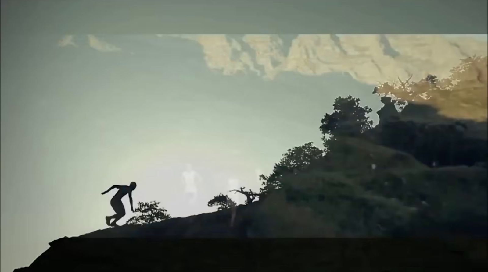 a silhouette of a person jumping off of a cliff