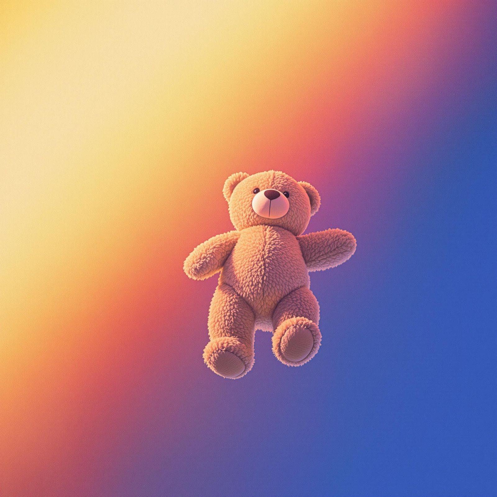 a brown teddy bear floating in the air