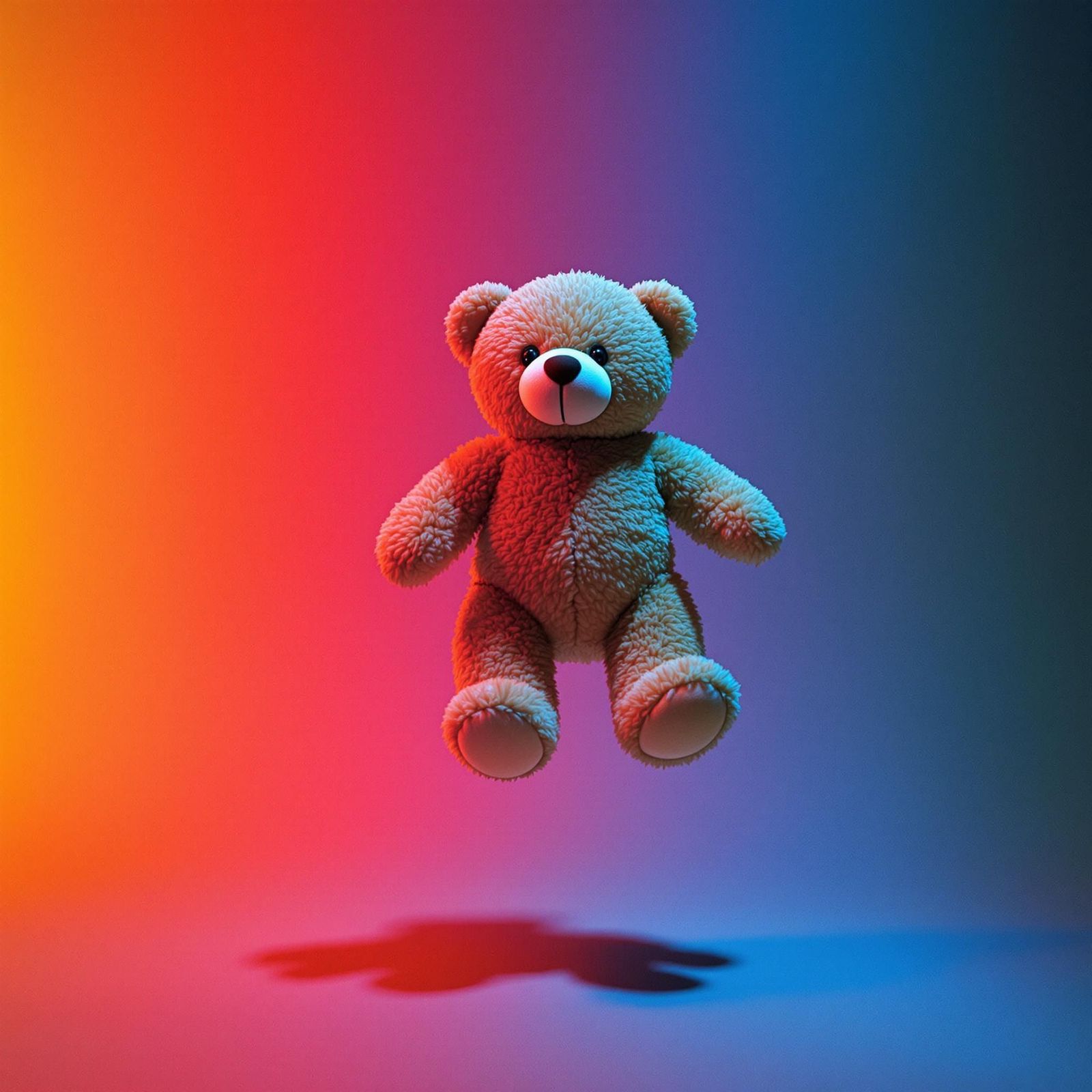 a teddy bear is flying through the air