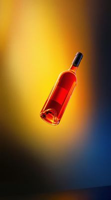 a bottle of wine floating in the air