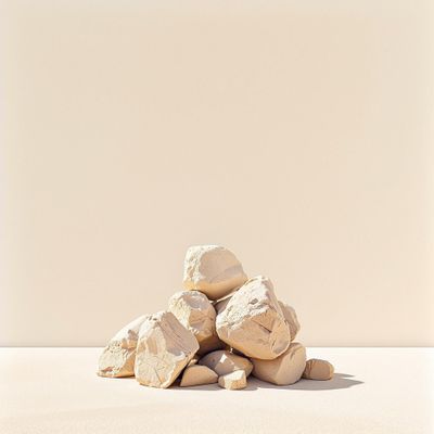 a pile of rocks sitting on top of a white floor
