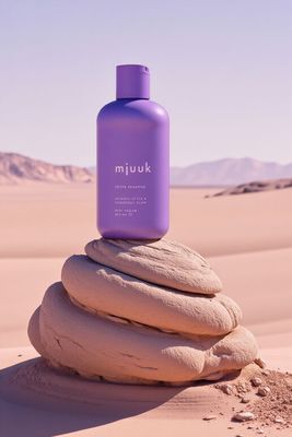 a bottle sitting on top of a pile of rocks