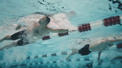 a group of people swimming in a pool