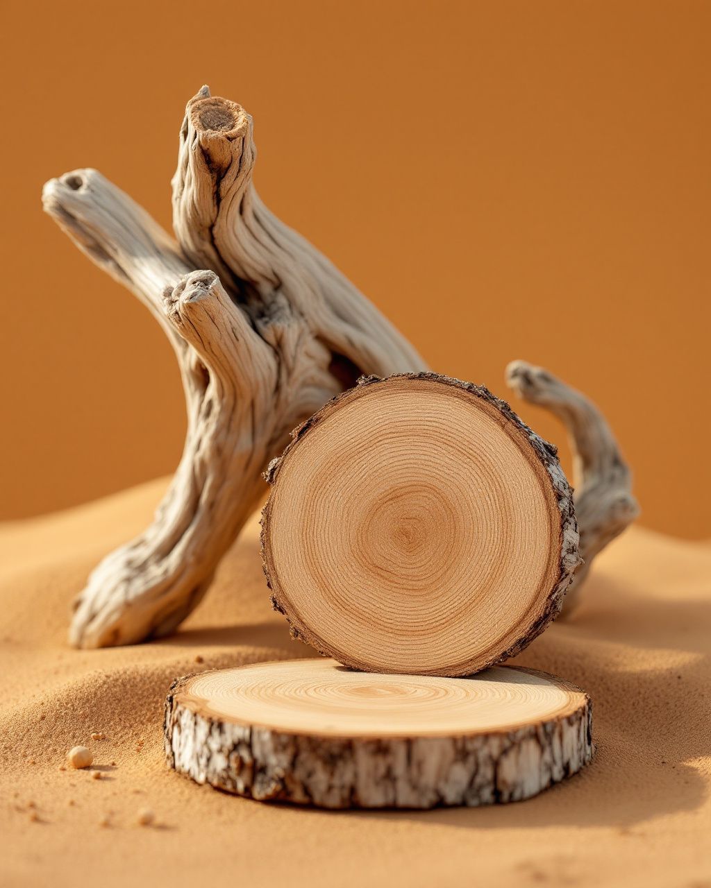 a piece of wood sitting on top of a sandy ground