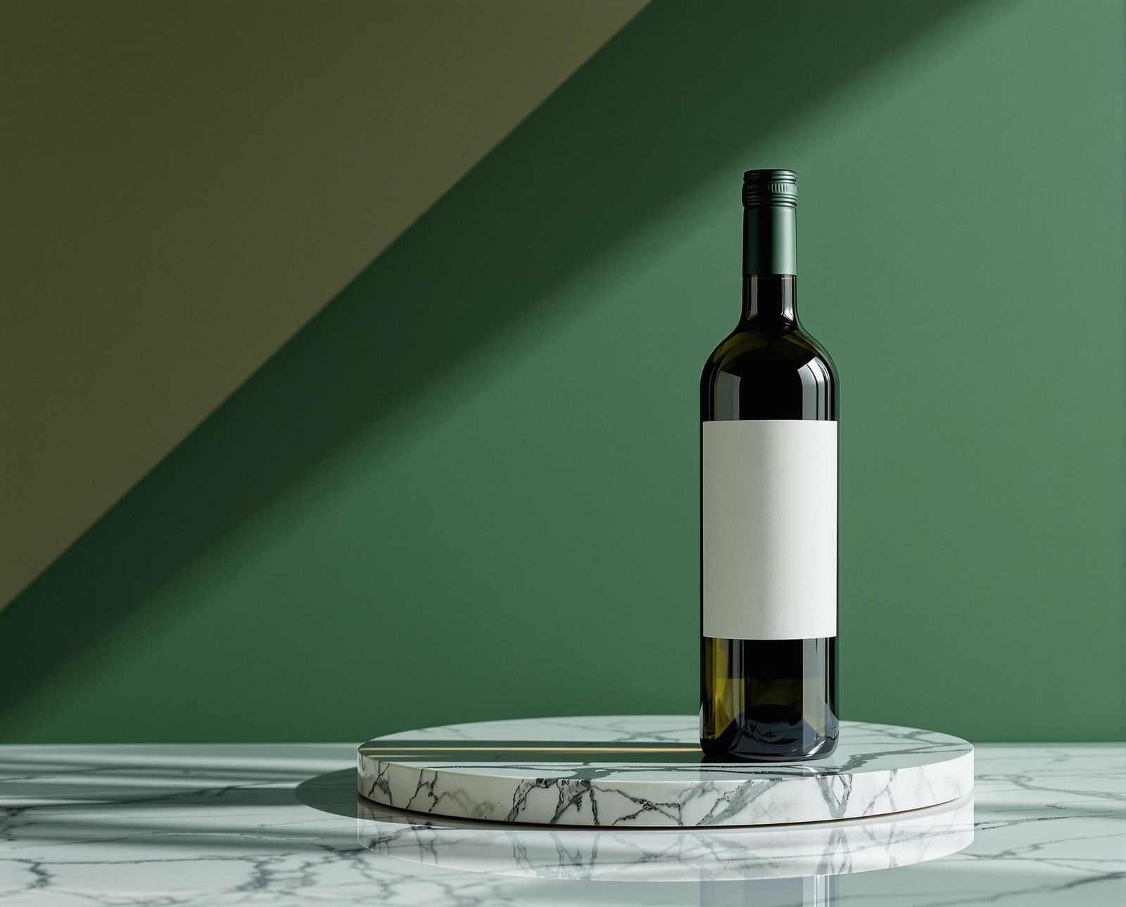 a bottle of wine sitting on top of a marble table