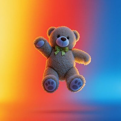 a brown teddy bear flying through the air