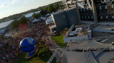 an aerial view of a large crowd of people