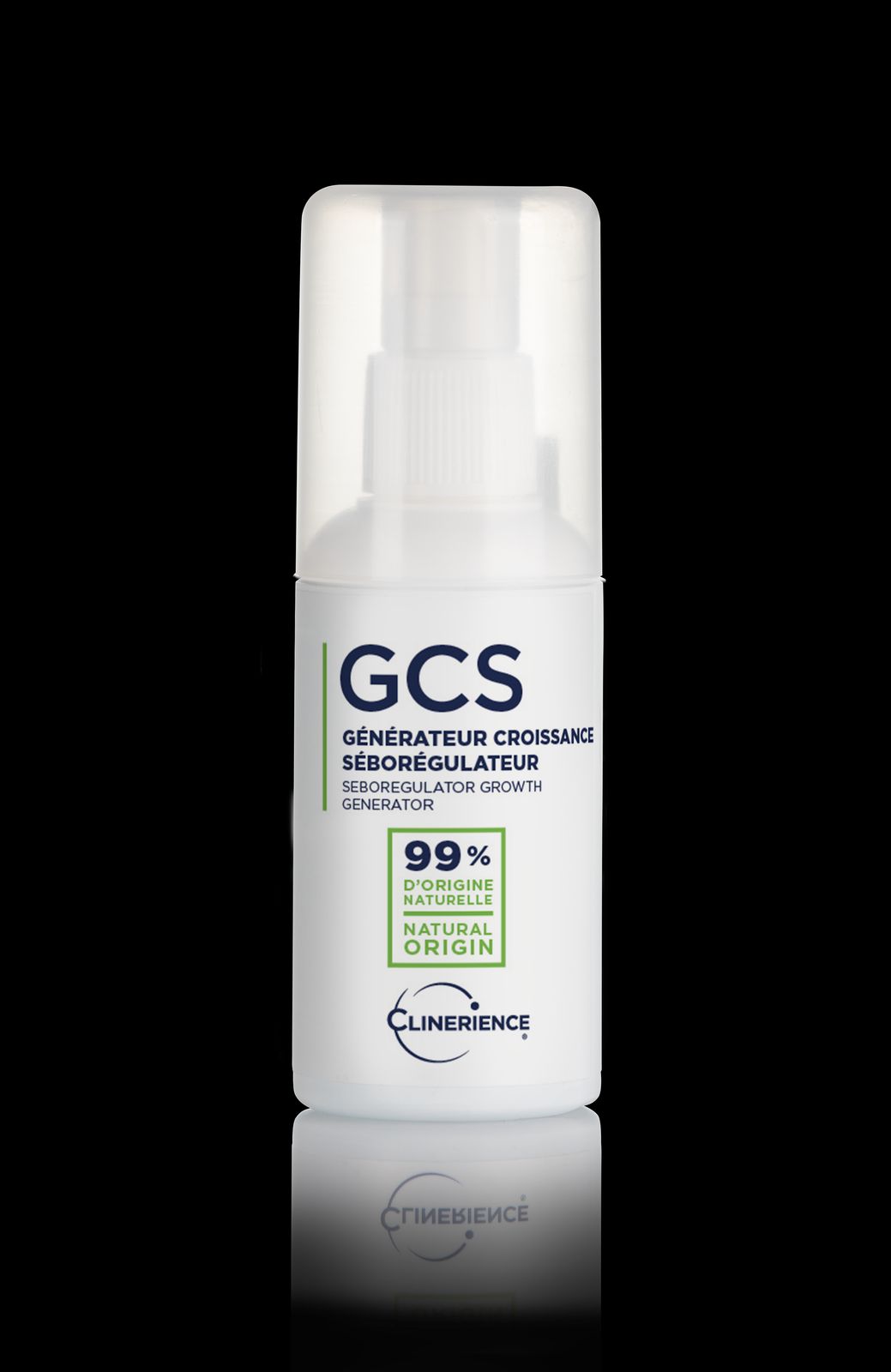 a bottle of gcs deodorant on a black background