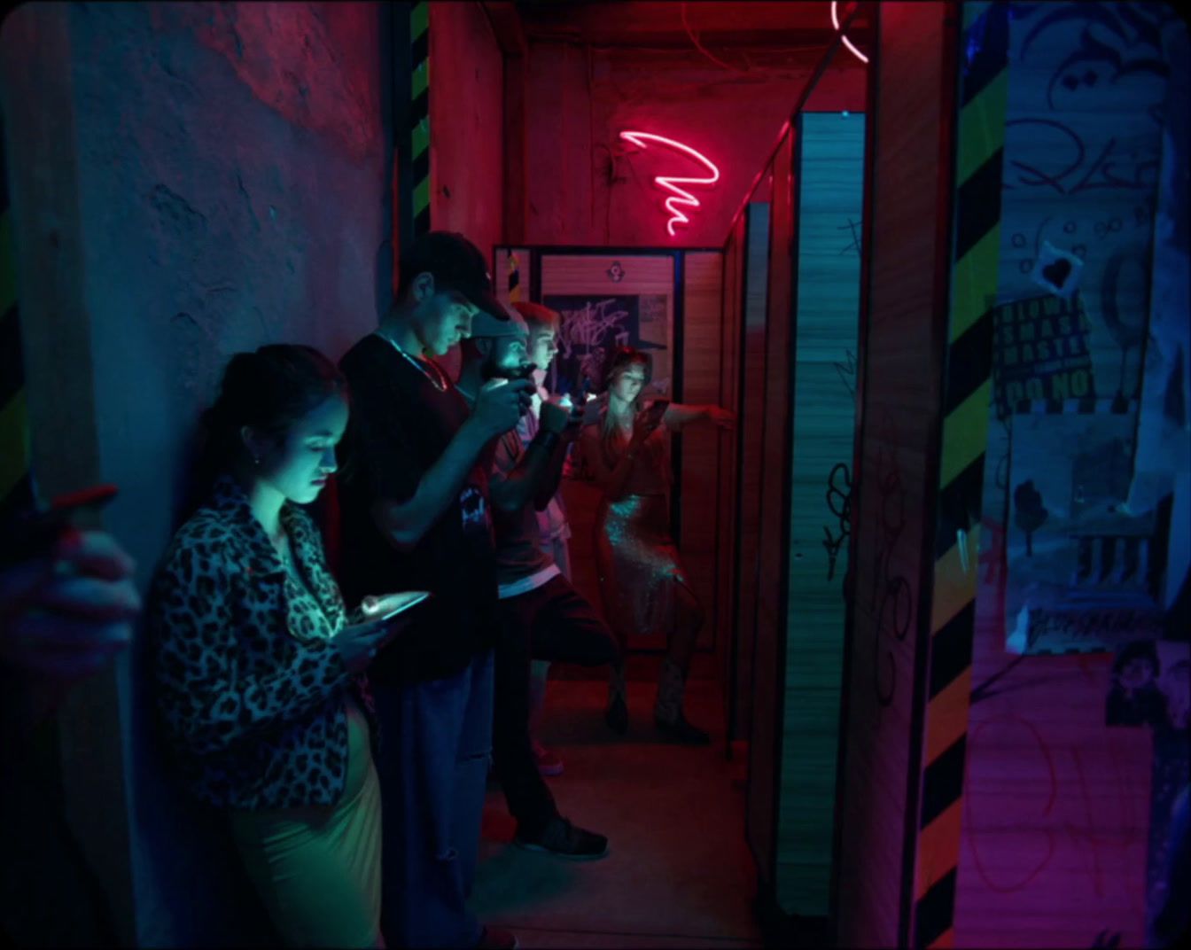 a group of people standing in a room