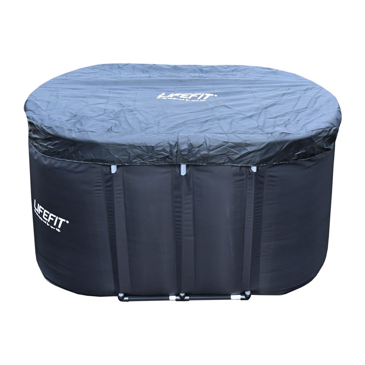 an above ground swimming pool with a cover