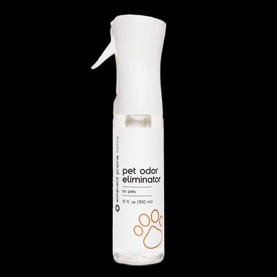 a bottle of pet odor eliumiator on a black background