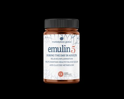 a bottle of emullin 5 sitting on a black background