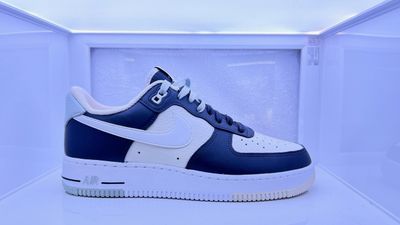 a blue and white nike air force sneakers