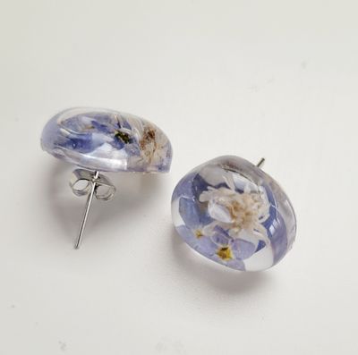 a pair of earrings with flowers on them