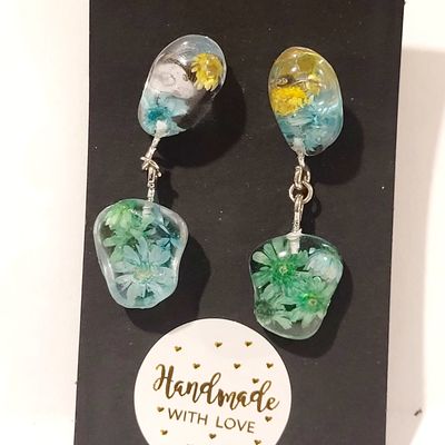 a pair of earrings with flowers on them