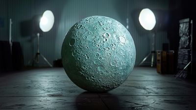 a large blue ball sitting on top of a cement floor