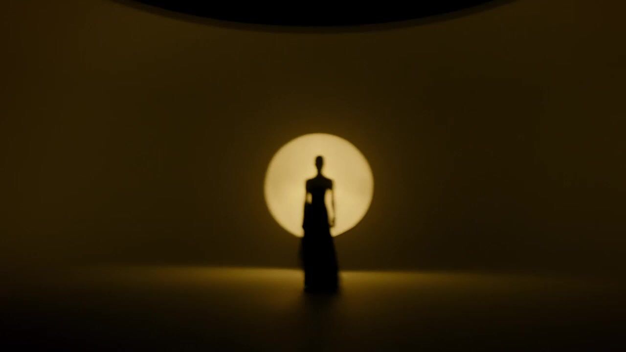 a silhouette of a person standing in front of a light