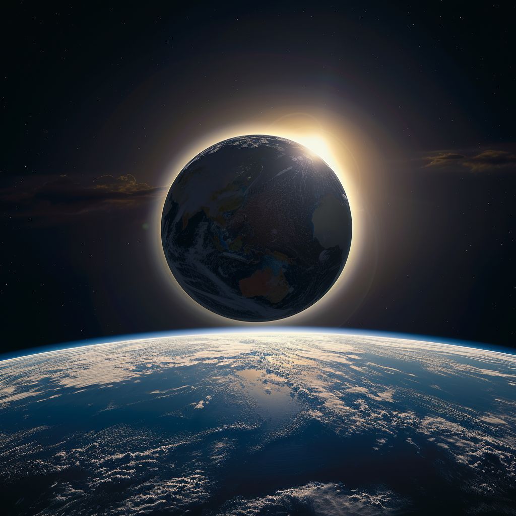 the sun is setting over the earth from space