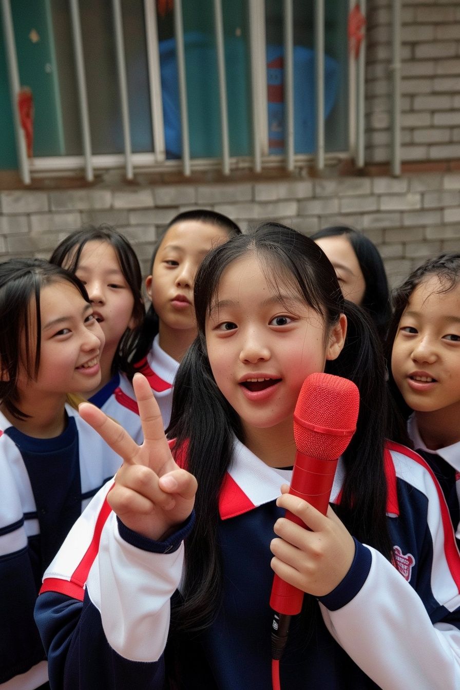 a group of young girls standing next to each other