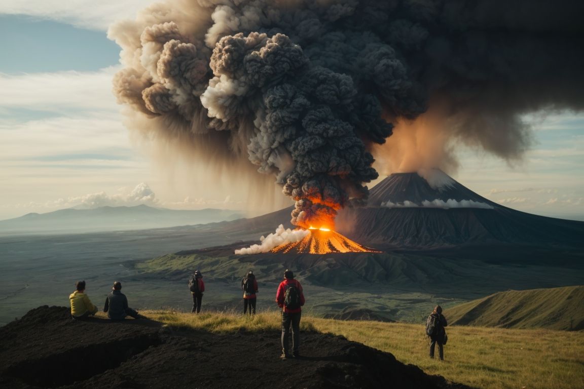 a group of people standing on top of a hill