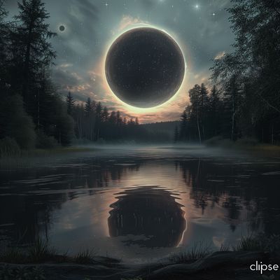 a painting of a sun eclipse over a body of water