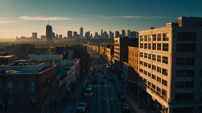 a view of a city with tall buildings