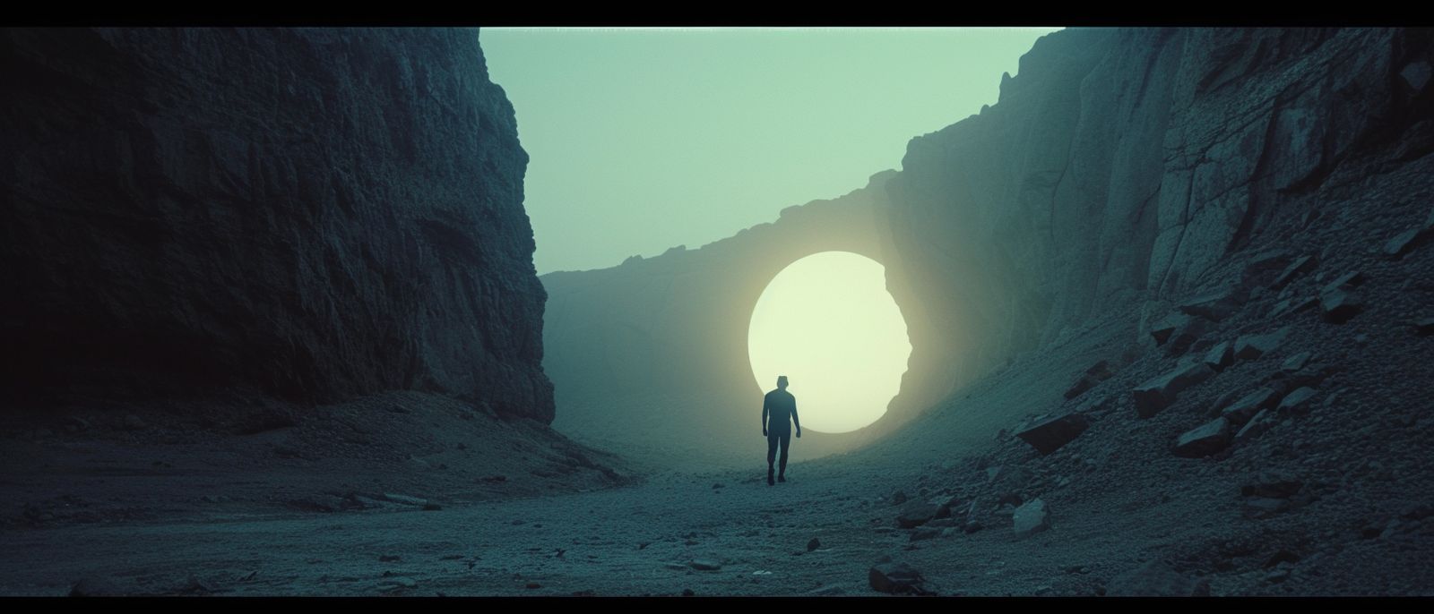 a man standing in the middle of a tunnel