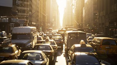 a busy city street filled with lots of traffic