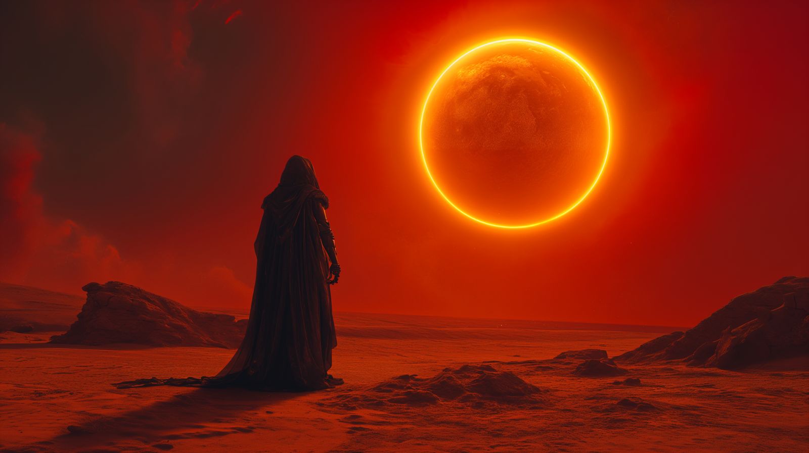 a person standing in front of a large sun