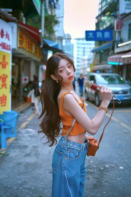 a woman with long hair holding a hair brush