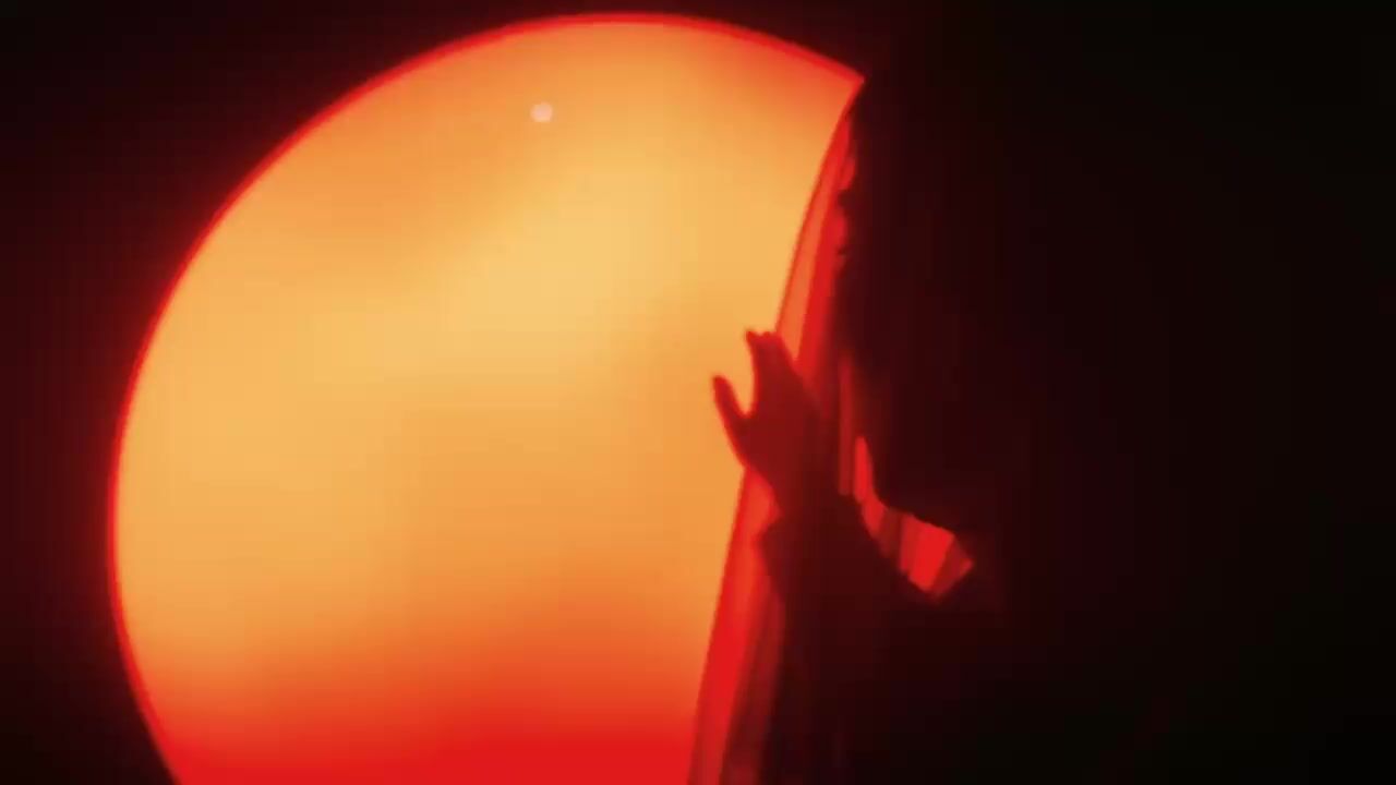 a close up of a person's hand with the sun in the background