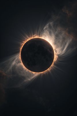 a solar eclipse seen through clouds in the sky