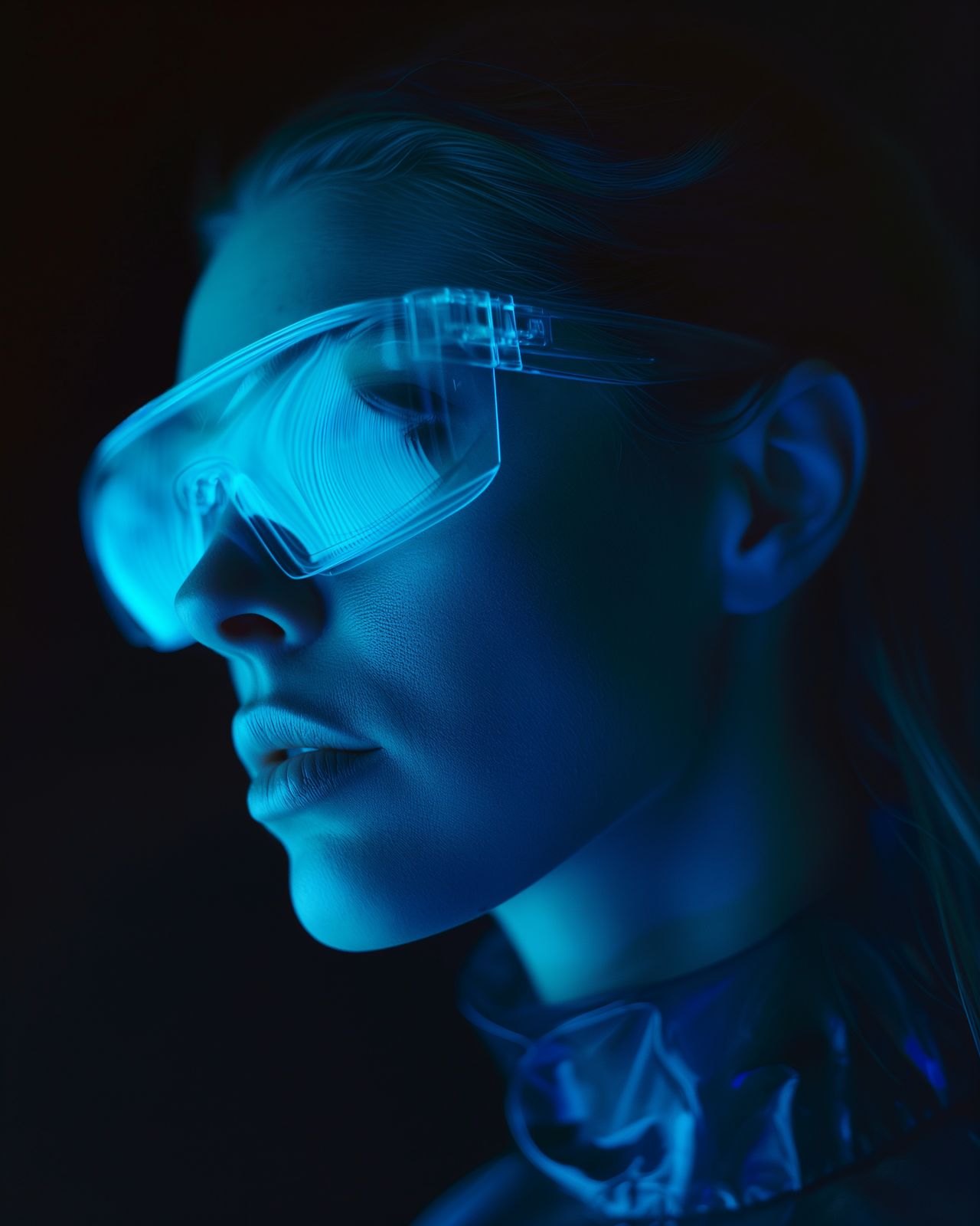 a woman wearing a pair of futuristic goggles