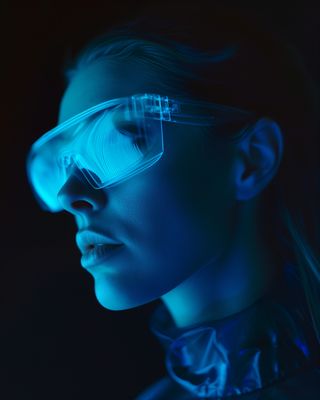 a woman wearing a pair of futuristic goggles