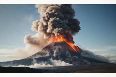 a large plume of smoke billowing out of the top of a mountain