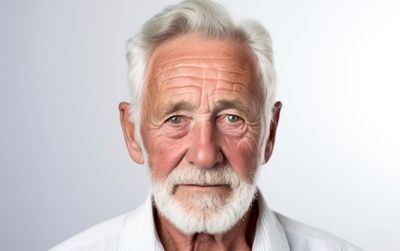 an old man with a white beard and a white shirt