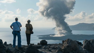 a couple of people standing on top of a mountain