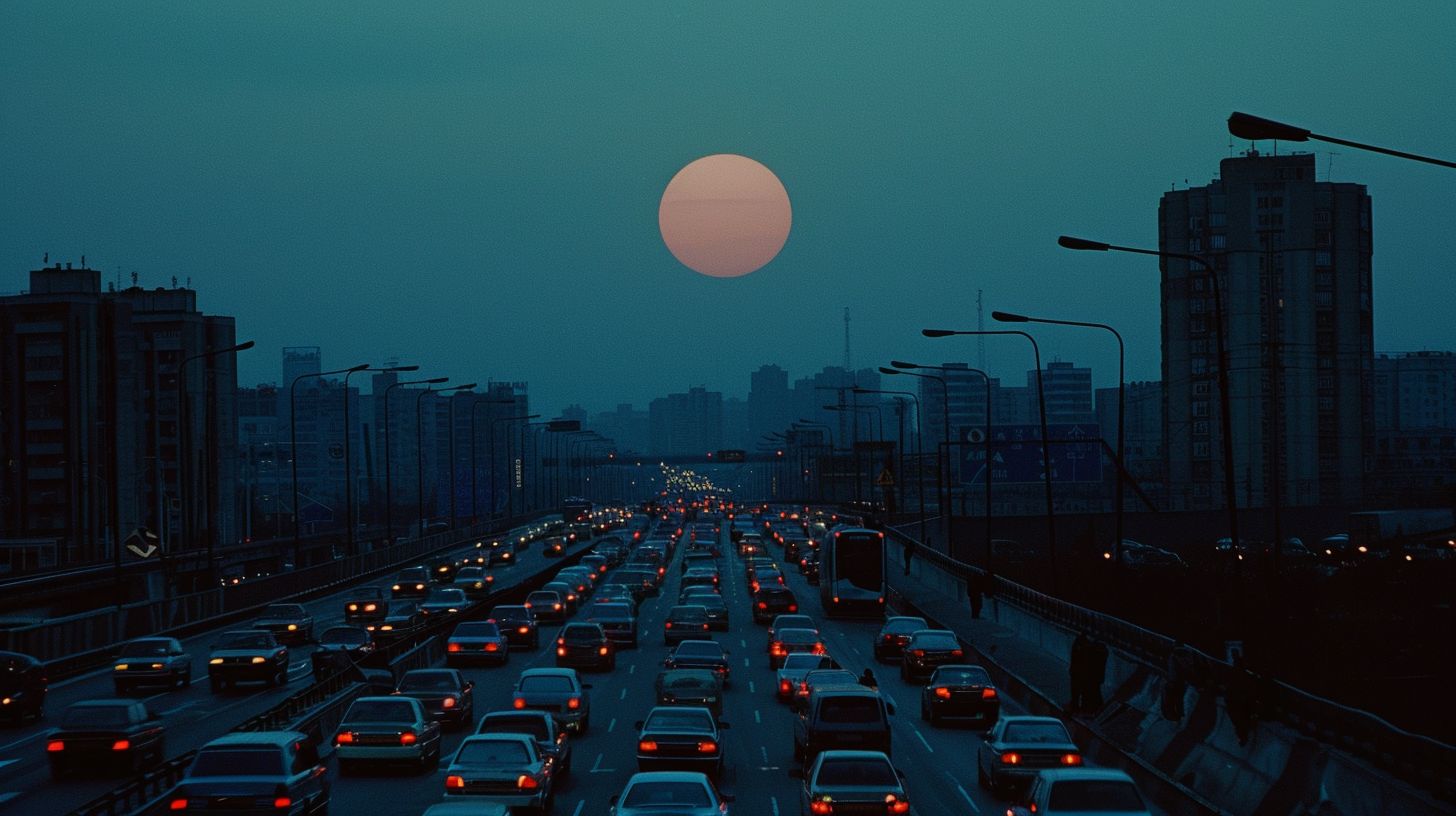 a city street filled with lots of traffic at night