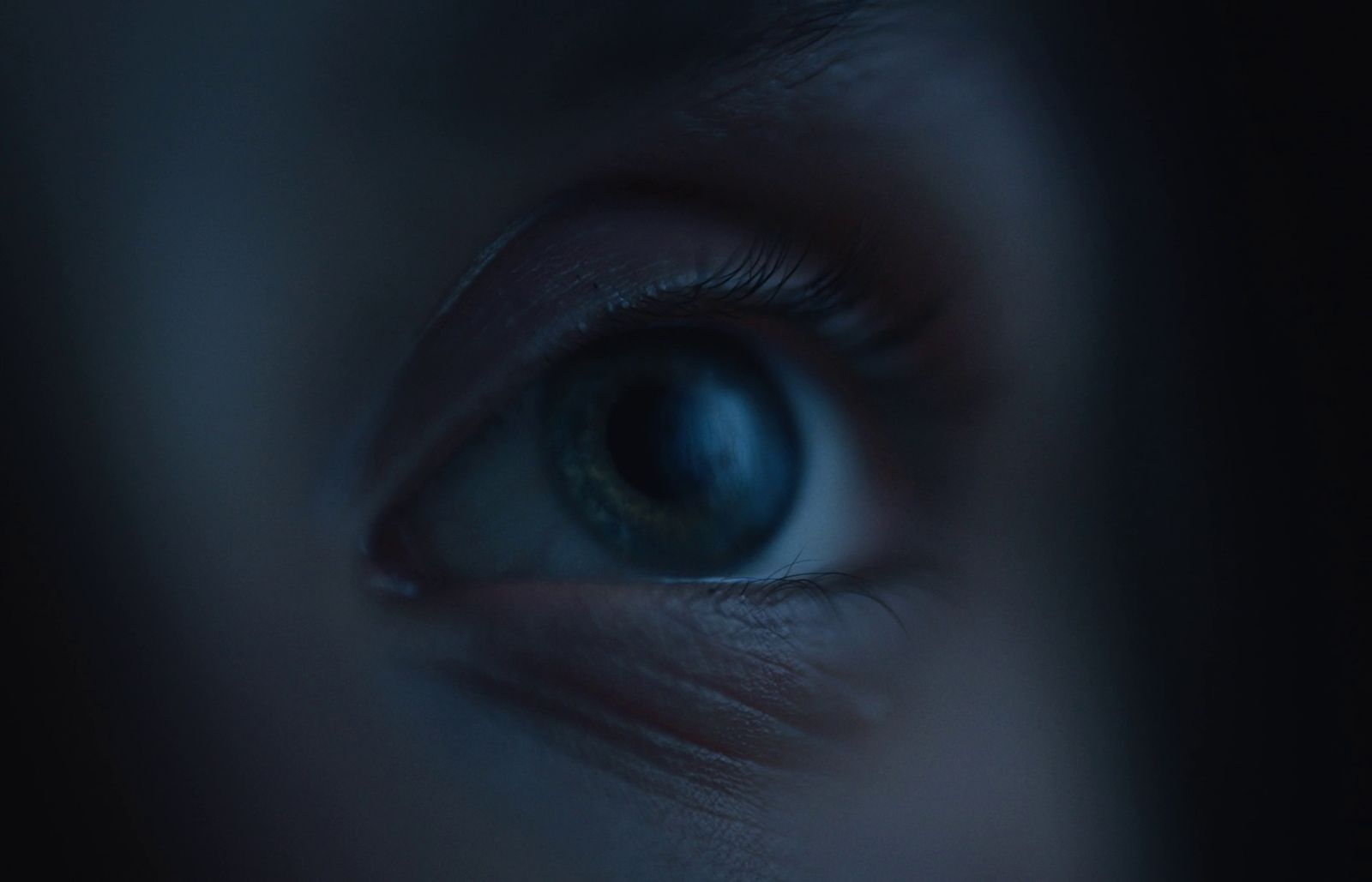 a close up of a person's blue eye