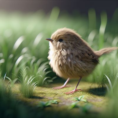 a small bird standing on a patch of grass