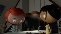 a couple of cartoon characters standing in a kitchen