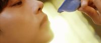 a close up of a person brushing their teeth