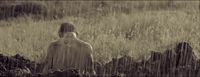 a person sitting in a field of tall grass